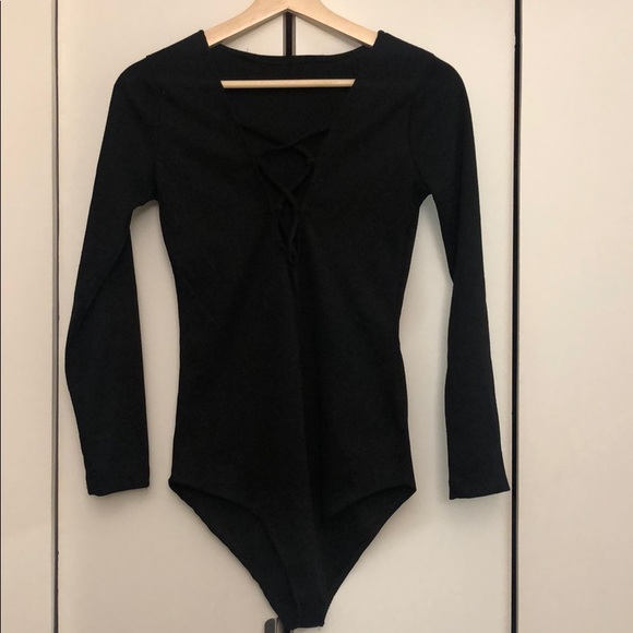 Tops - Black cross cross long sleeve bodysuit